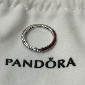 NWT Pandora Silver Ring with Crystal and Red Accents
